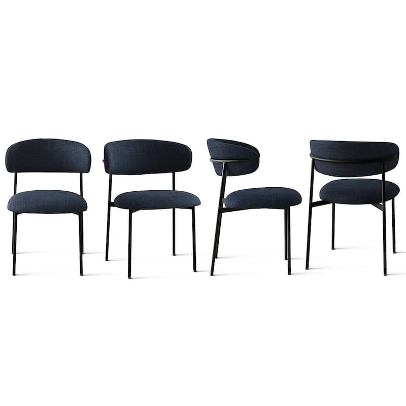 Modern Upholstered Dining Chairs with Curved Open Back and Black Metal Legs (Set of 4)
