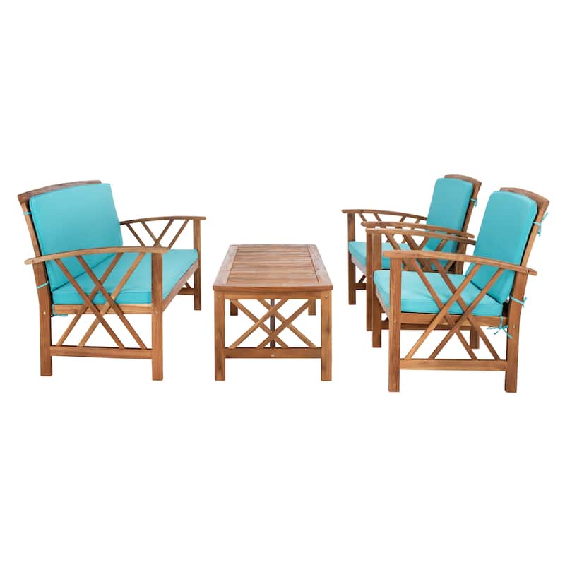 SAFAVIEH Outdoor Fontana 4-piece Acacia Wood Patio Conversation Set