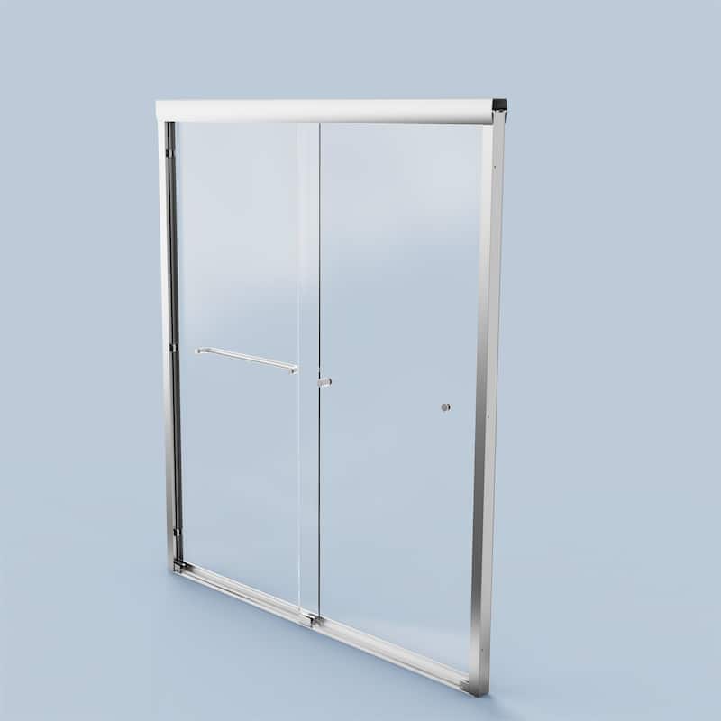 60''W Semi-Frameless 1/4'' Glass Double Sliding Shower Door in Black/Chrome for Bathroom