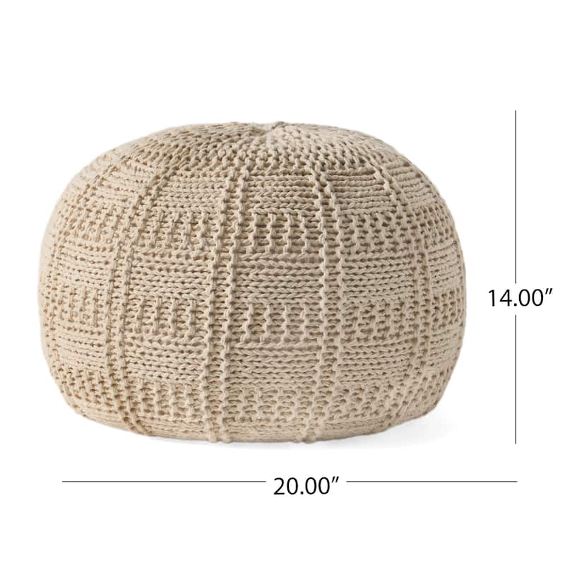 Hortense Indoor Cotton Knitted Round Pouf by Christopher Knight Home