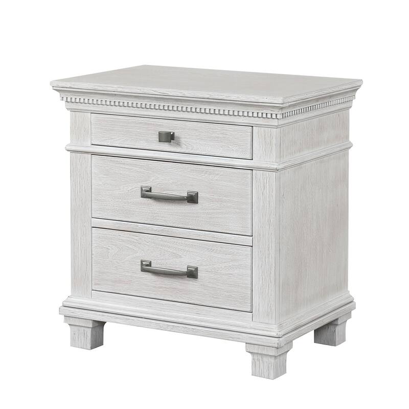 Transitional Nightstand - Weathered Gray Finish with Dental Molding & Metal Handles