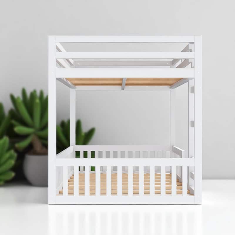 Wooden Full Over Full Bunk Bed with Safety Guardrails and Ladder, Solid Pine & MDF Construction