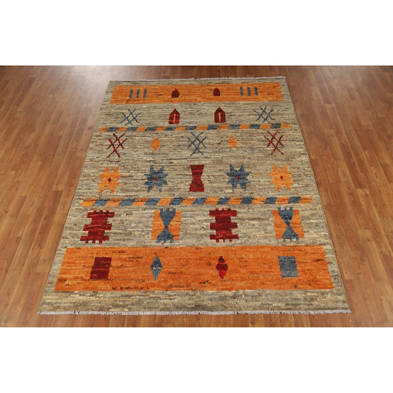 Geometric Moroccan Oriental Area Rug Hand-Knotted Wool Carpet - 5'8" x 7'6"