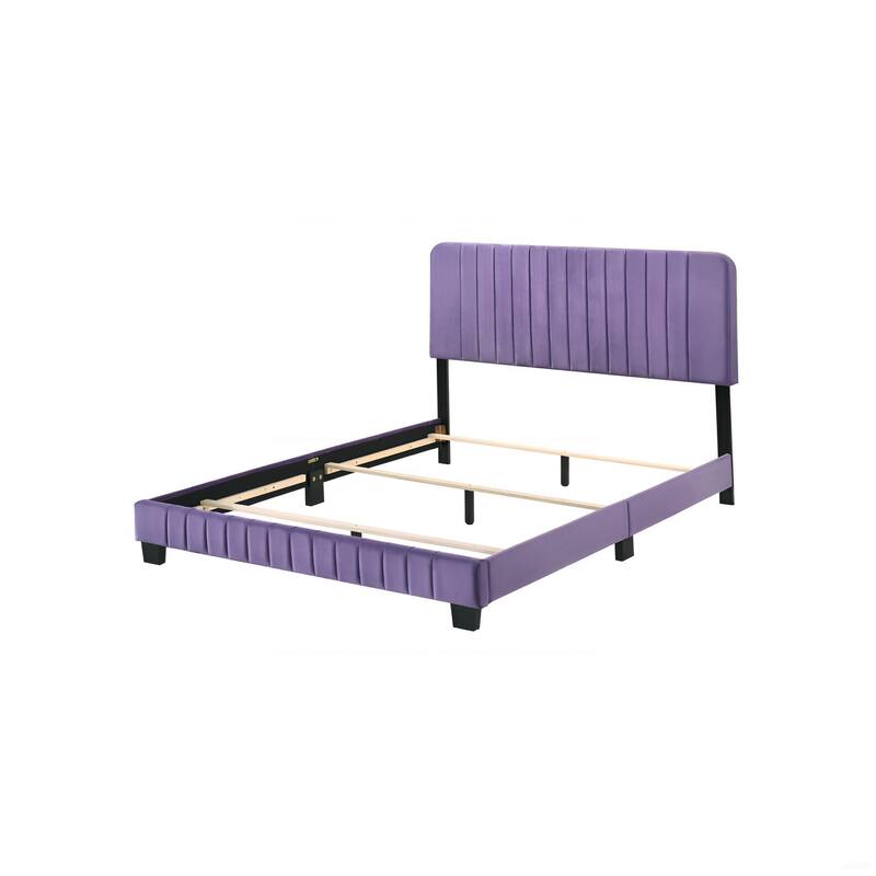 Full Size Velvet Channel-Tufted Platform Bed with Contemporary Design and Wooden Slat Support