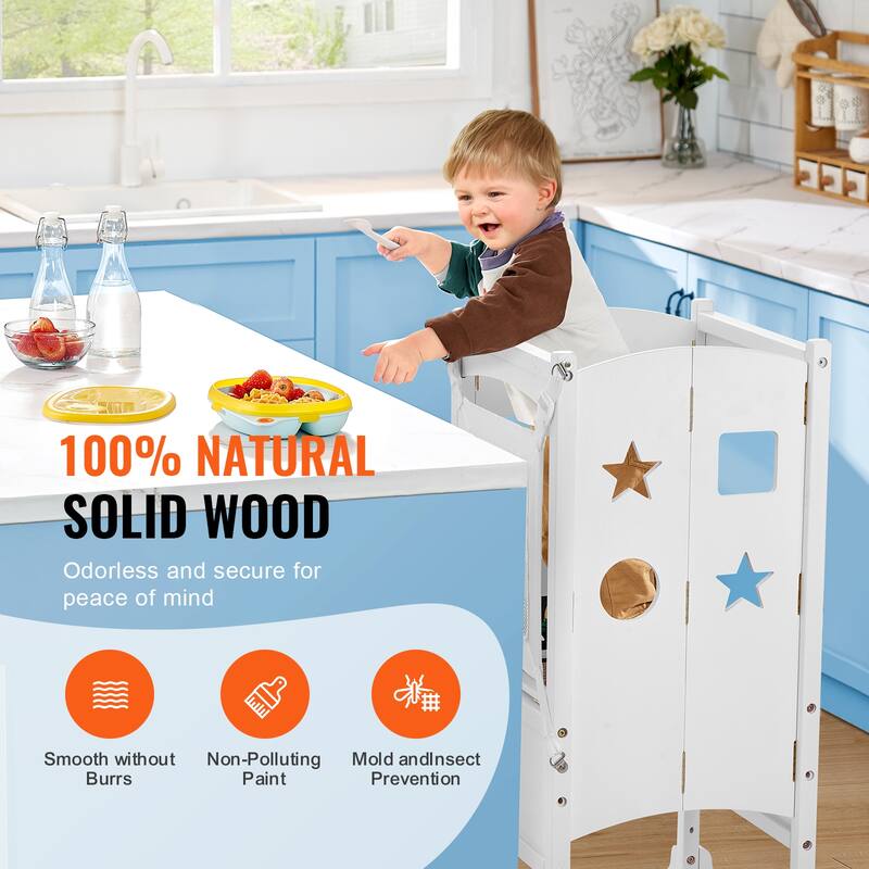 VEVOR Tower Step Stool, 3-Level Height Adjustable Toddler Step Stools for Kids, Stool with Safety Rail