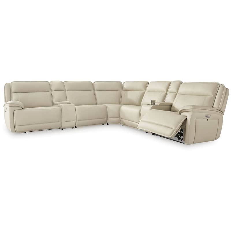 Signature Design by Ashley Double Deal Beige 7-Piece Reclining Sectional with 2 Consoles - 136.75"W x 136.25"D x 42.5"H