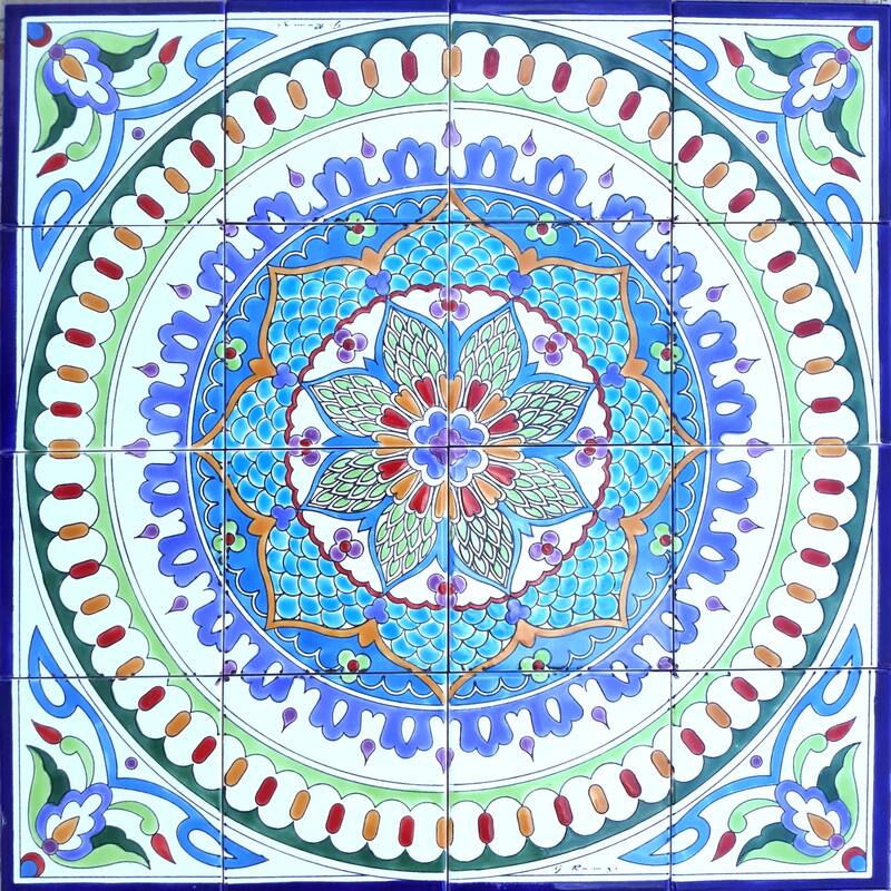 24in x 24in Mosaic Medallion Design 16pc Tile Ceramic Wall Mural