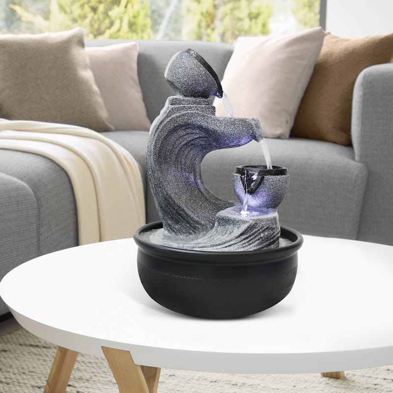 15.7"H Indoor Relaxation Tabletop Water Fountain Feature Desktop Waterfall Fountains