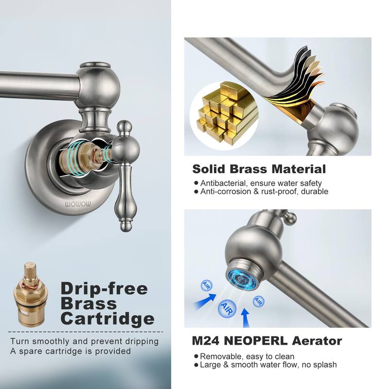 WOWOW Wall Mounted Pot Filler Faucet with Double Joints