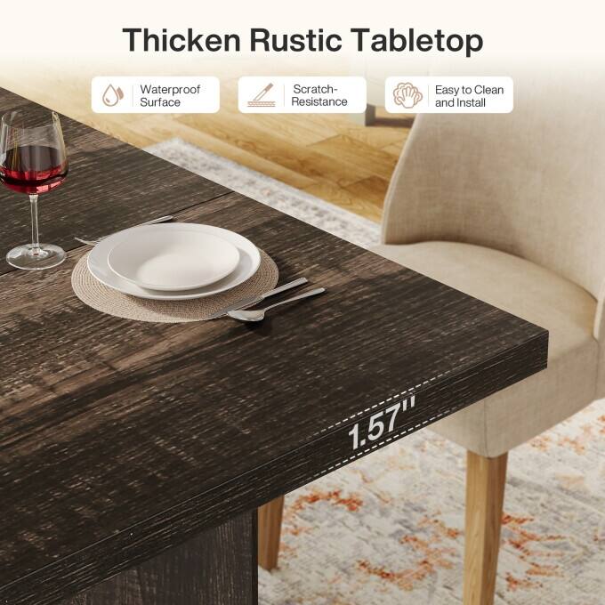 63-inch Rectangle Wooden Dining Table with Large Tabletop and Heavy Duty Legs for 4 to 6 People