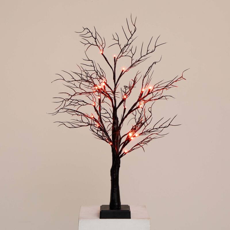 Battery Operated Black Twig Artificial Halloween Tree - 2' - Dual Color LED Lights