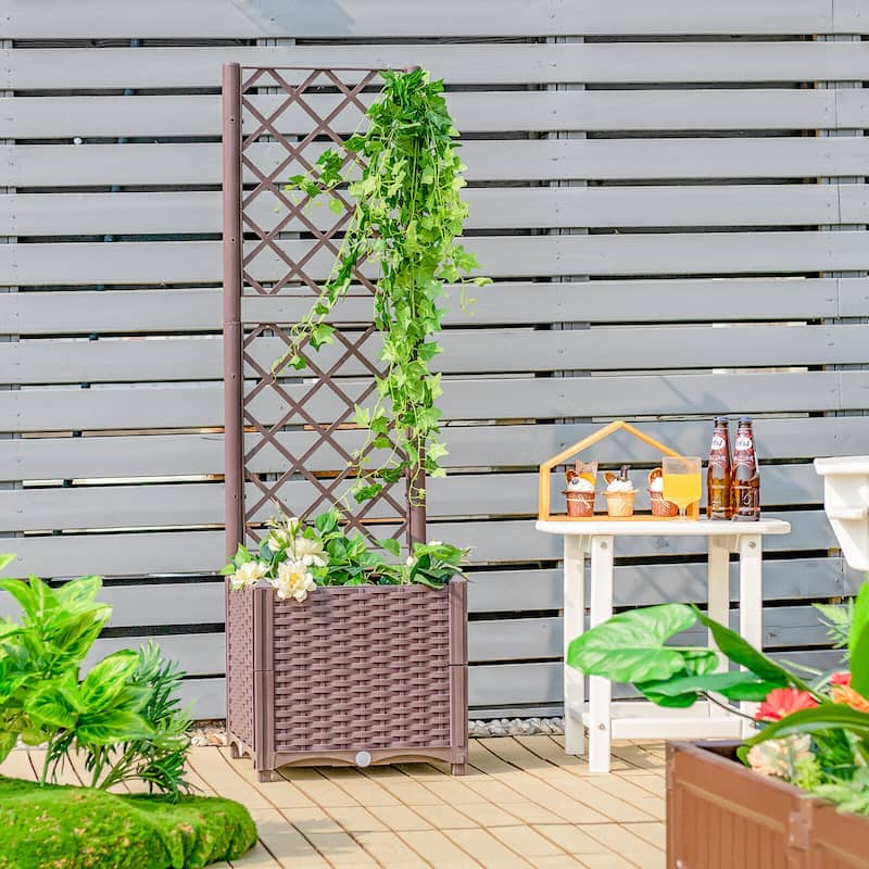 Gymax Raised Garden Bed w/Trellis Planter Box for Climbing Plants 16''