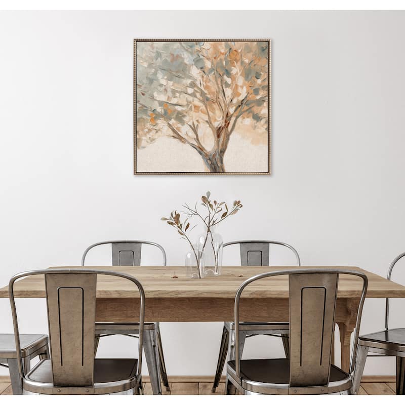 Kate and Laurel Sylvie Beaded Mediterranean Tree Framed Canvas by The Creative Bunch Studio