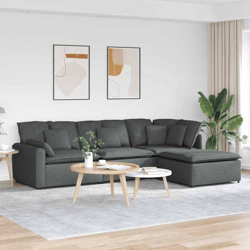 vidaXL Modular Sofa with Footstool&Cushions Fabric Dark Gray - 122.8" x 80.7" x 25.2"