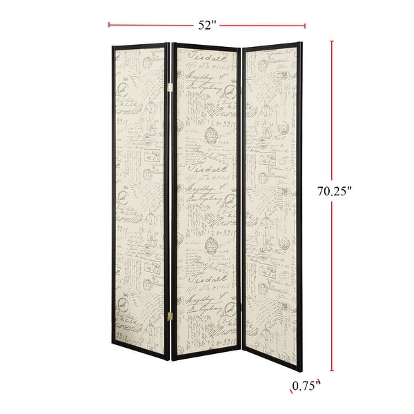 3 Panel Screen in French Script and Black