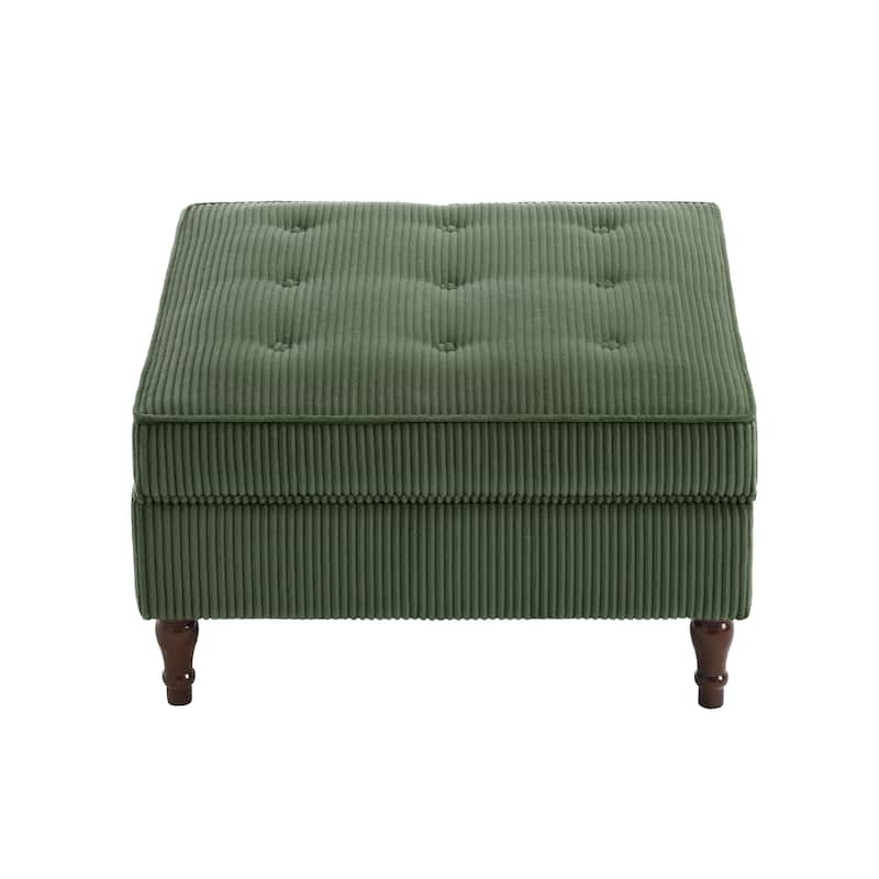 Modular Corduroy Tufted Storage Ottoman with Reversible Tabletop