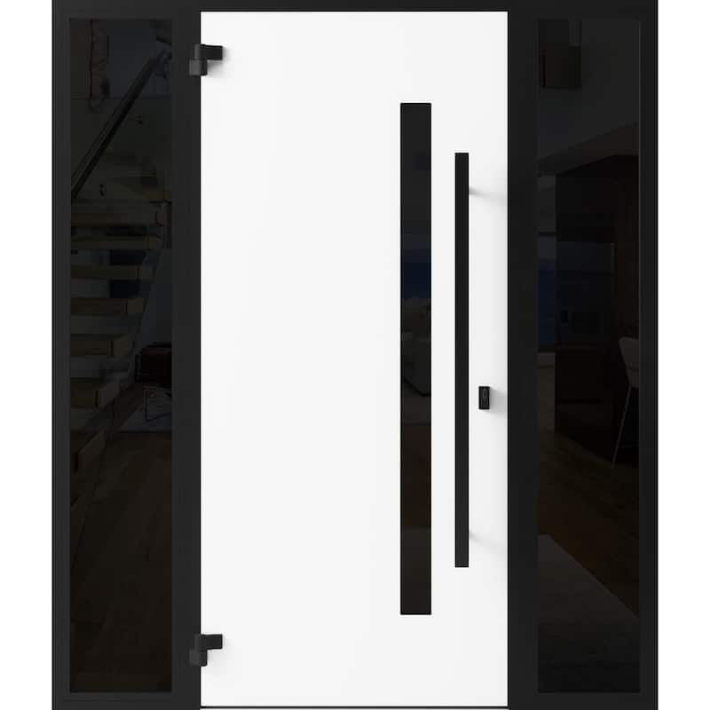 Front Exterior Prehung Steel Door Ronex 0144 Grey Entry Metal Painted W36xH80 Left hand Inswing