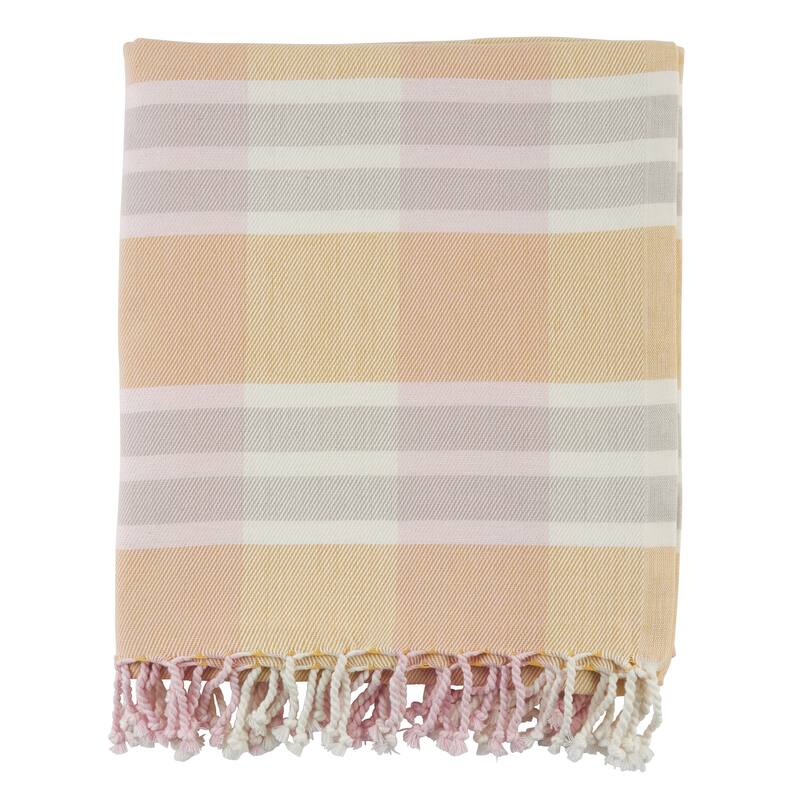 Cotton Throw Blanket With Plaid Design