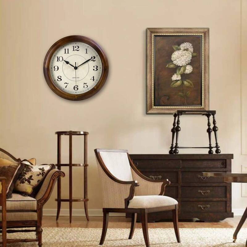 Wall Clock Wood 14 Inch Silent Wall Clock Large Decorative Battery Operated Non Ticking Analog Retro Clock