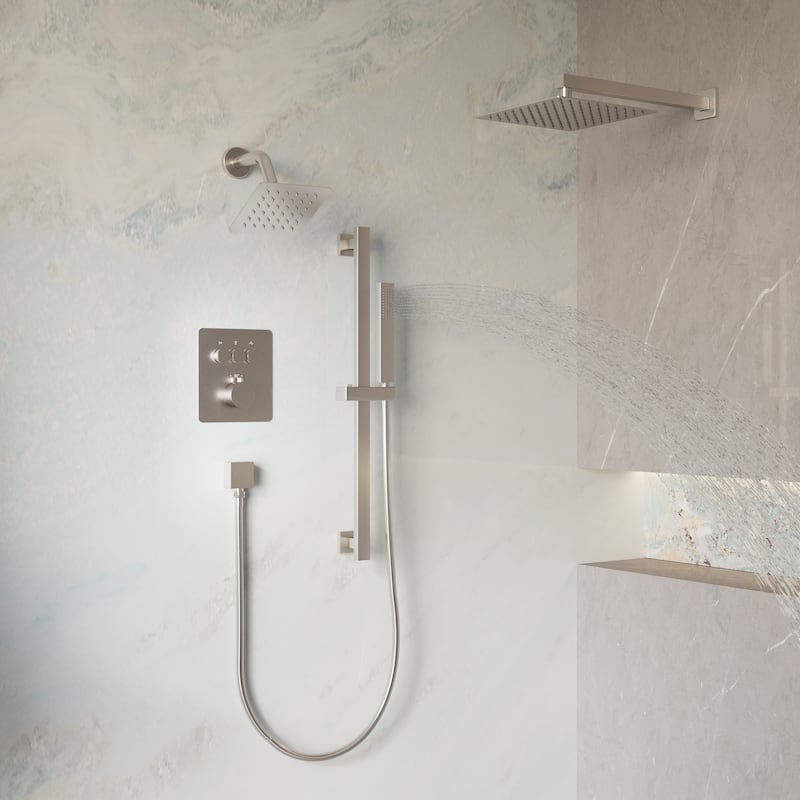 3-Function Dual Shower System With 10in. Square Shower Head With Hand Shower(Valve Included) - Brushed Nickel
