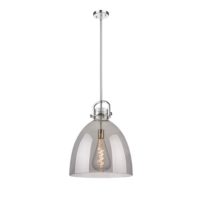 Innovations Lighting Newton Bell - 1 Light 16" Stem Hung Pendant - Polished Nickel/Light Smoke