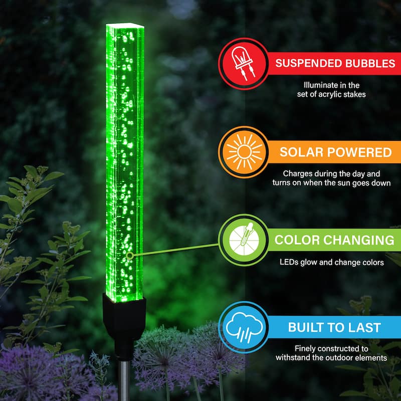 Exhart 2 Piece Solar Suspended Bubble Acrylic Square Garden Stakes with Color Changing LEDs, 2 by 29.5 Inches