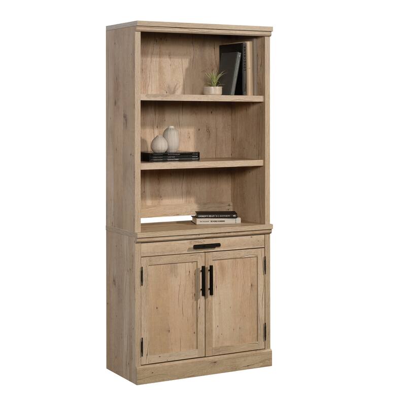 Wood Farmhouse Library Base with Storage Drawer and Cubby, Brown
