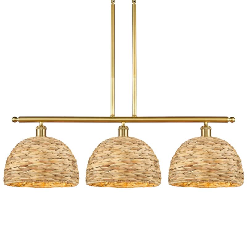 Innovations Lighting 516-3I-12-38 Woven Rattan Linear Woven Rattan 3 - Satin Gold / Natural