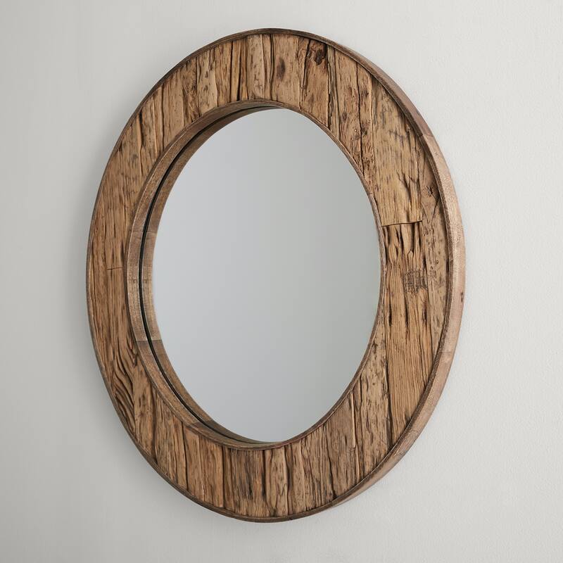 33.5" Reclaimed Railroad Ties Decorative Mirror