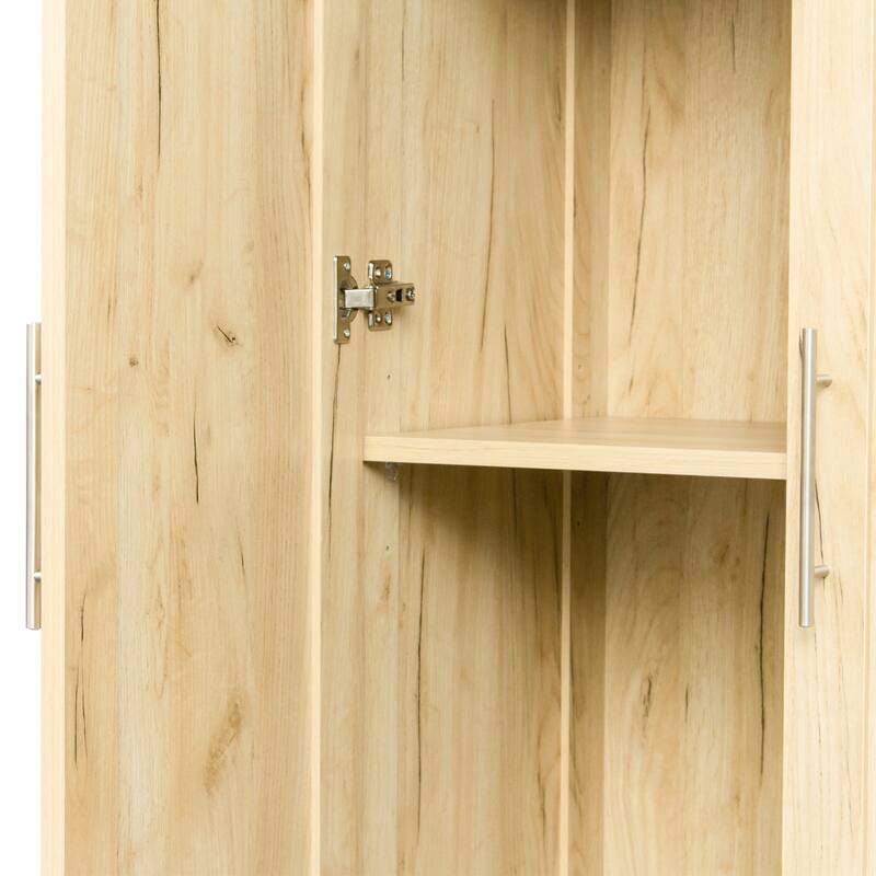 Wood High Wardrobe Cabinet with 4 Storage Spaces and 2 Doors