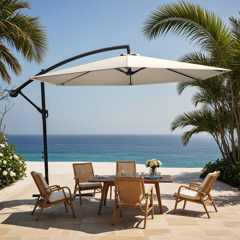 Patiowell 10ft Cantilever Patio Umbrella, Offset Hanging Outdoor Table Umbrella with Tilt Crank, 6 Sturdy Ribs and Cross Base