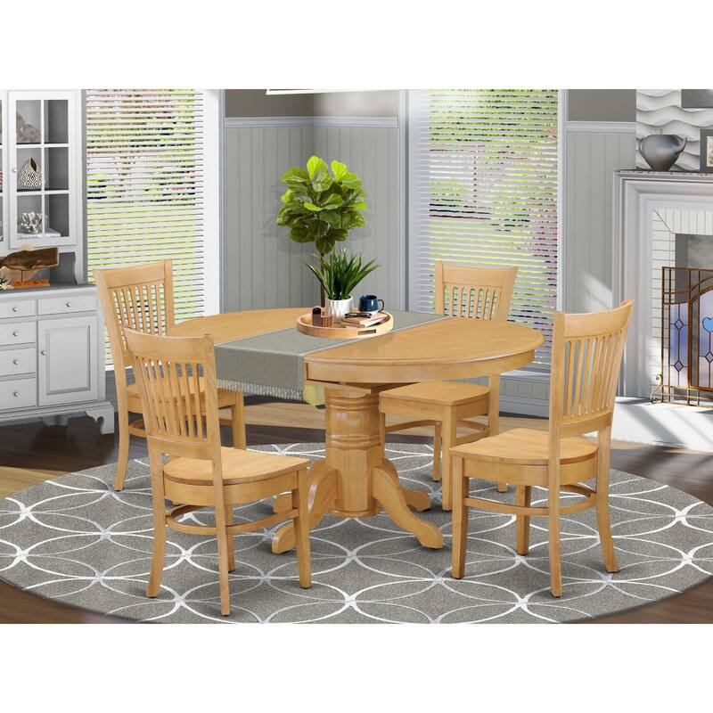 East West Furniture 5 Piece Modern Dining Table Set Includes an Oval Wooden Table and 4 Kitchen Chairs, Oak(Seats Option)