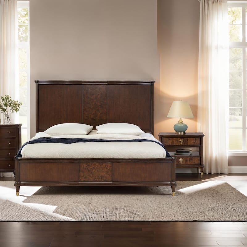 Furniture of America Prylen Modern 2-Piece Dark Cherry Solid Wood Panel Bedroom Set with LED Reading Lights - Queen