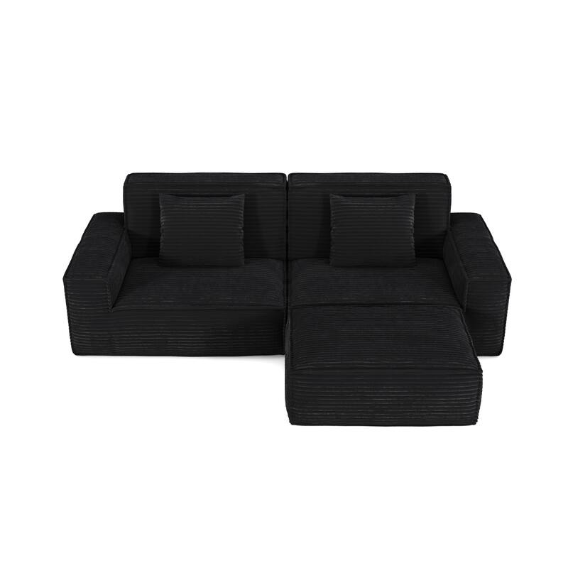 Anmytek Plush Modern Large Striped Fabric Vacuum Compressed Full Sponge High Rebound No-Assembly Sofa with Foot Pedal Black