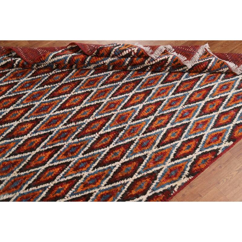 Hand Knotted Oriental 100% Wool Carpet Modern All-Over Oranges & Rust Moroccan Area Rug - 7' 11'' X 5' 8''