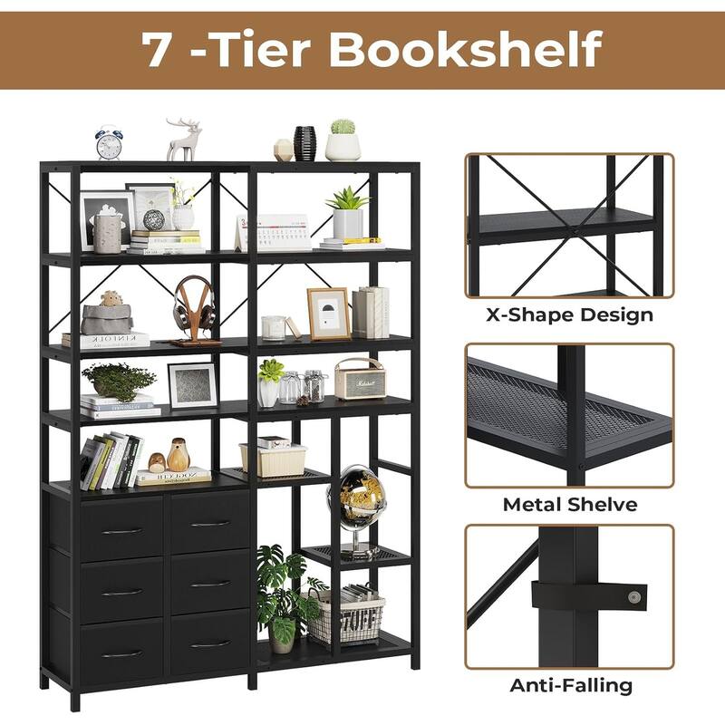 Corner Bookshelf 6 Fabric Drawers Bookcase Display Shelf