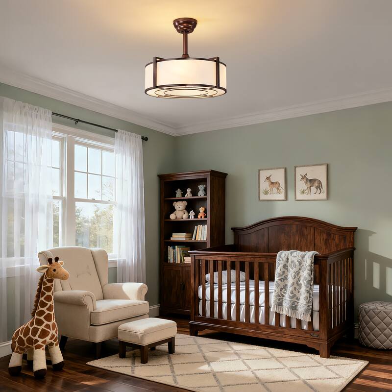 20" Modern Fabric Caged Ceiling Fan Chandelier with Remote - 4-Light