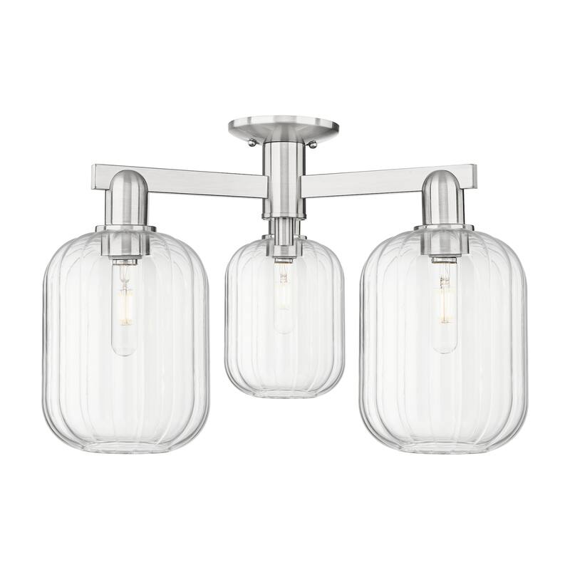 Innovations Lighting 716-3F-14-24 Preston Semi-Flush Preston 3 Light - Brushed Satin Nickel / Clear