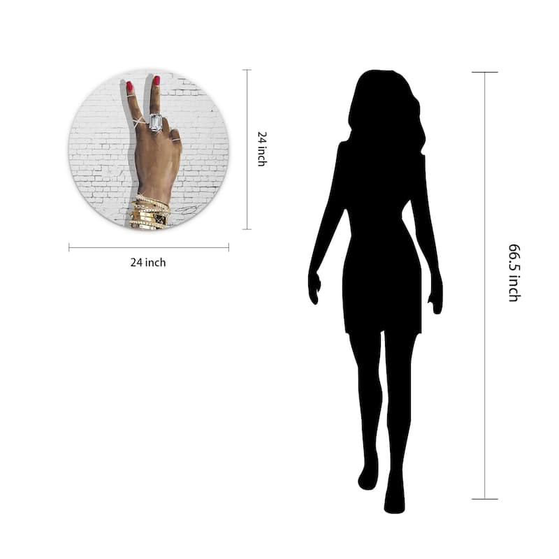"BEE U-T-F-L" Frameless Free Floating Tempered Glass Round Gesture Graphic Wall Art 24 in. x 24 in.