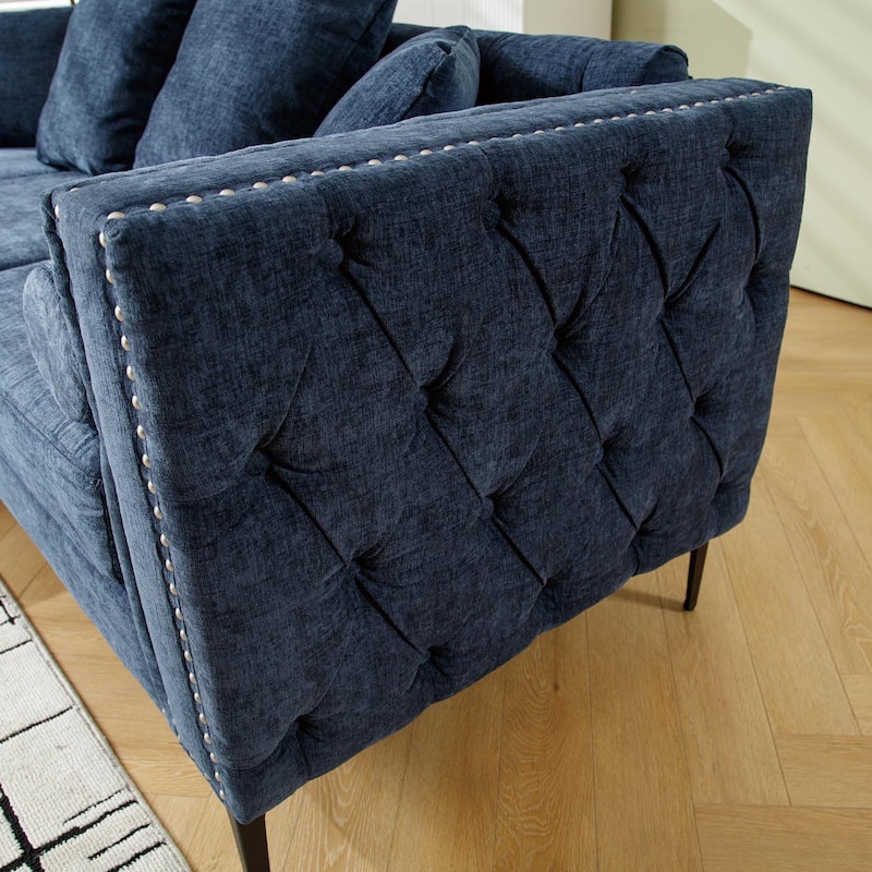 85'' L-Shaped 4-Seat Sectional Sofa with Convertible Storage Ottoman, Pillows, Solid Wood Frame, and Modern Tufted Design
