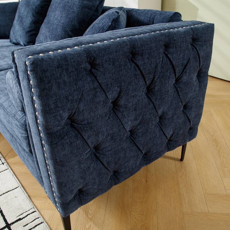 85'' L-Shaped 4 Seater Sectional Sofa with Convertible Storage Ottoman, Pillows, Solid Wood Frame, Modern Tufted Design
