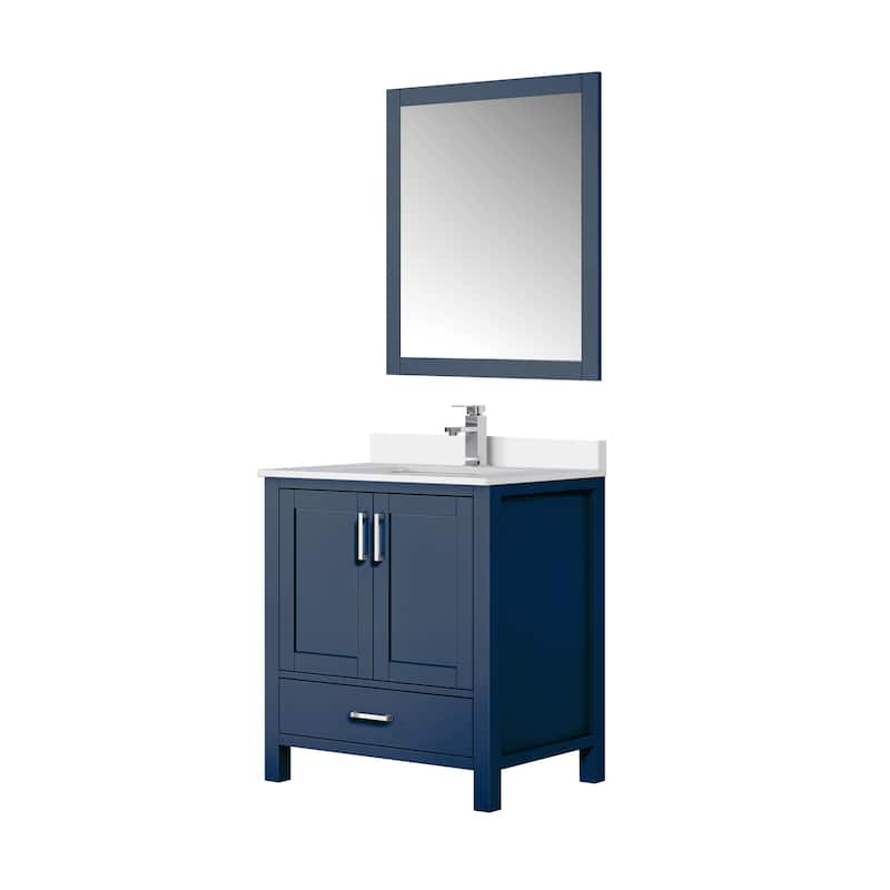 Jacques White Bath Vanity, Cultured Marble Top, Faucet Set and Mirror