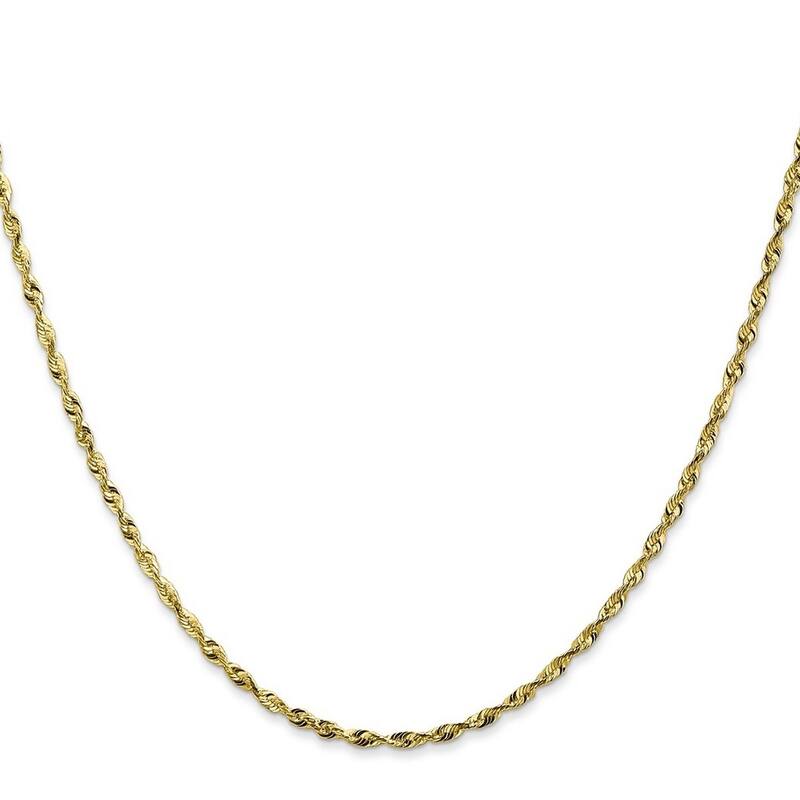 Curata 10k Yellow Gold 1.8mm Sparkle Cut Extra Lite Rope Chain Bracelet