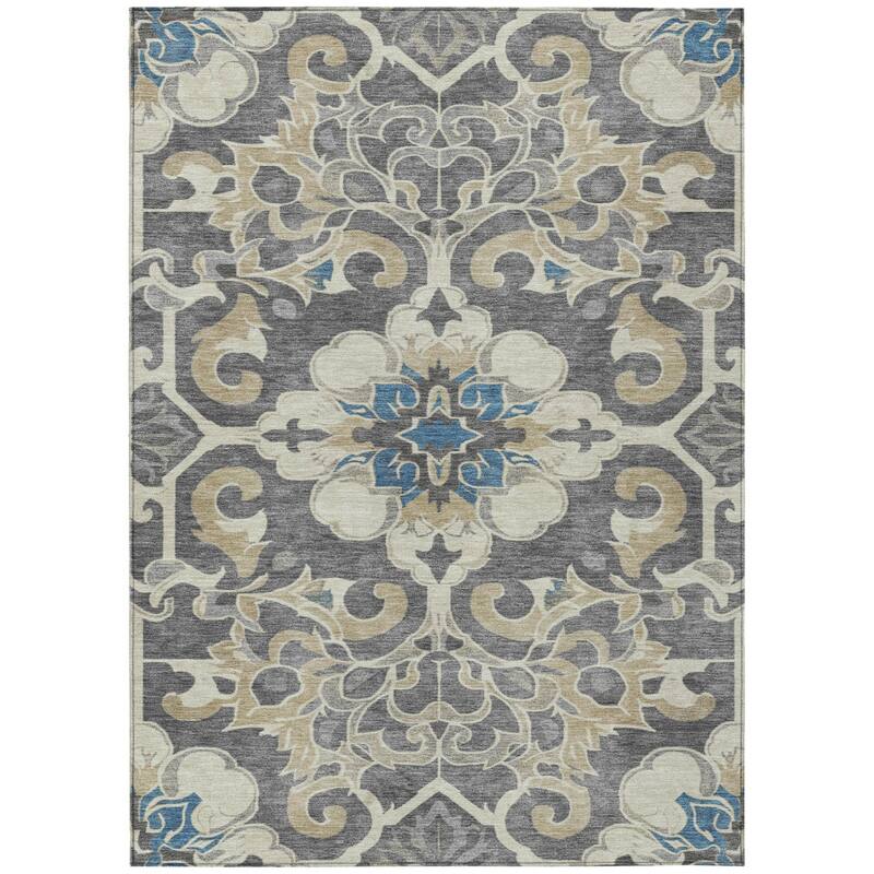 HomeRoots Damask Traditional Rectangle Outdoor Rug