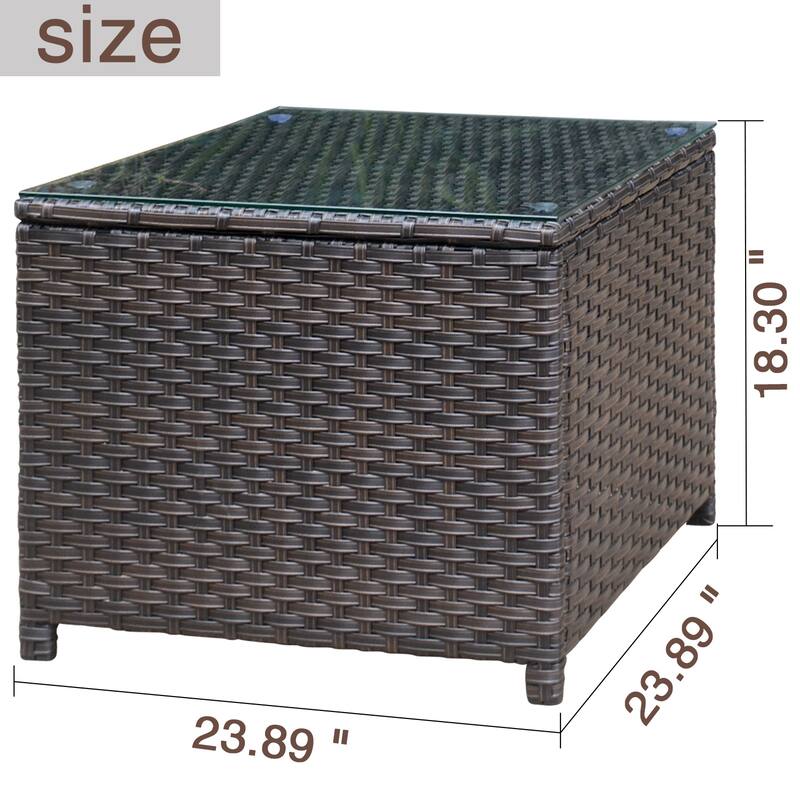 OVIOS Patio Outdoor Wicker Coffee Table with Glass Top