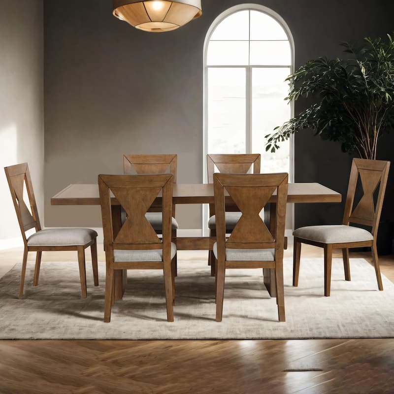 Furniture of America Yanse Farmhouse 7-Piece Rustic Oak Wood Dining Table Set