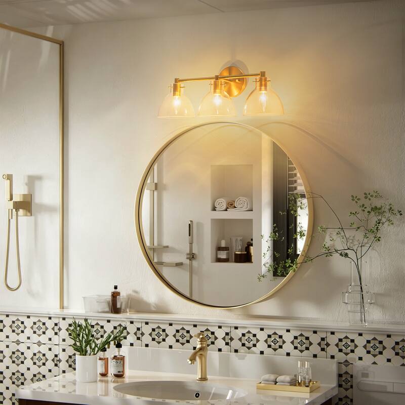 Rennnsan 3-Light 24 in. Modern Gold Dome Clear Glass Bathroom Vanity Light, Linear Wall Light