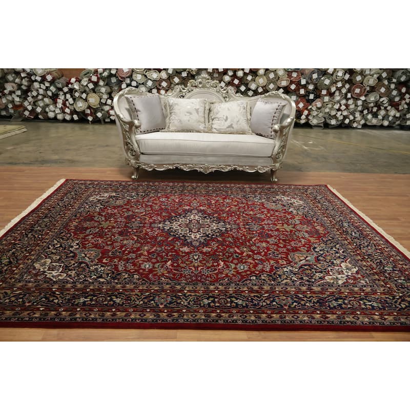 Hand Knotted Oriental 100% Wool Carpet Traditional Traditional Red Kashan Area Rug - 9' 11'' X 7' 11''