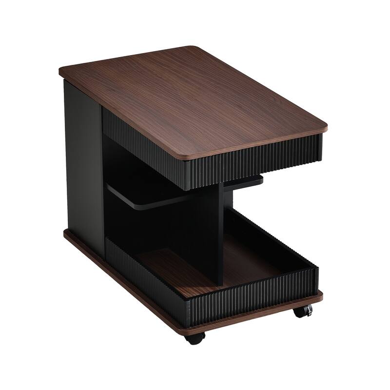 Adjustable End Table with Wheels, Modern Multifunctional Sofa Side Table with Lift-Top