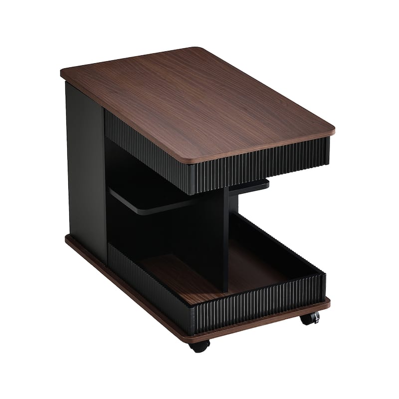 Multifunctional Sofa Side Table with Lift-Top and Wheels